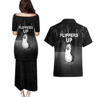 Funny Penguin Resist Couples Matching Puletasi and Hawaiian Shirt Flippers Up I Stand With Penguins