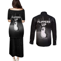 Funny Penguin Resist Couples Matching Puletasi and Long Sleeve Button Shirt Flippers Up I Stand With Penguins