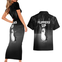 Funny Penguin Resist Couples Matching Short Sleeve Bodycon Dress and Hawaiian Shirt Flippers Up I Stand With Penguins