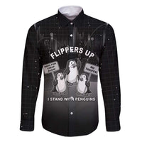 Funny Penguin Resist Family Matching Long Sleeve Bodycon Dress and Hawaiian Shirt Flippers Up I Stand With Penguins