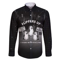 Funny Penguin Resist Family Matching Off The Shoulder Long Sleeve Dress and Hawaiian Shirt Flippers Up I Stand With Penguins
