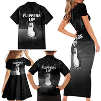 Funny Penguin Resist Family Matching Short Sleeve Bodycon Dress and Hawaiian Shirt Flippers Up I Stand With Penguins