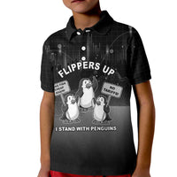 Funny Penguin Resist Kid Polo Shirt Flippers Up I Stand With Penguins