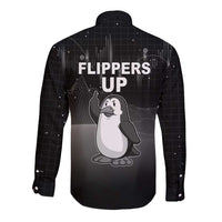 Funny Penguin Resist Long Sleeve Button Shirt Flippers Up I Stand With Penguins