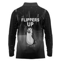 Funny Penguin Resist Long Sleeve Polo Shirt Flippers Up I Stand With Penguins