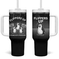 Funny Penguin Resist Tumbler With Handle Flippers Up I Stand With Penguins