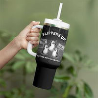 Funny Penguin Resist Tumbler With Handle Flippers Up I Stand With Penguins