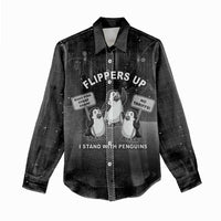 Funny Penguin Resist Women Casual Shirt Flippers Up I Stand With Penguins