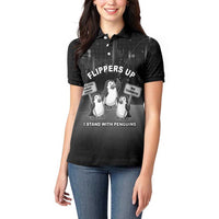 Funny Penguin Resist Women Polo Shirt Flippers Up I Stand With Penguins