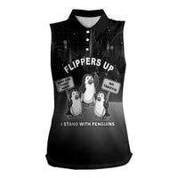 Funny Penguin Resist Women Sleeveless Polo Shirt Flippers Up I Stand With Penguins