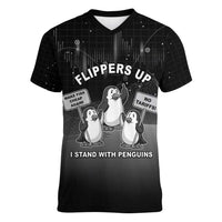 Funny Penguin Resist Women V-Neck T-Shirt Flippers Up I Stand With Penguins