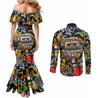 Raised On Hip Hop Couples Matching Mermaid Dress and Long Sleeve Button Shirt Graffiti Art Style - Wonder Print Shop
