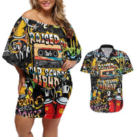 Raised On Hip Hop Couples Matching Off Shoulder Short Dress and Hawaiian Shirt Graffiti Art Style - Wonder Print Shop