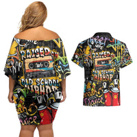 Raised On Hip Hop Couples Matching Off Shoulder Short Dress and Hawaiian Shirt Graffiti Art Style - Wonder Print Shop