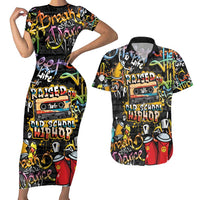 Raised On Hip Hop Couples Matching Short Sleeve Bodycon Dress and Hawaiian Shirt Graffiti Art Style - Wonder Print Shop