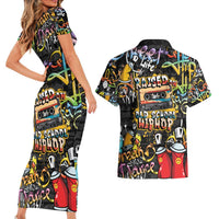 Raised On Hip Hop Couples Matching Short Sleeve Bodycon Dress and Hawaiian Shirt Graffiti Art Style - Wonder Print Shop