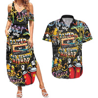 Raised On Hip Hop Couples Matching Summer Maxi Dress and Hawaiian Shirt Graffiti Art Style - Wonder Print Shop