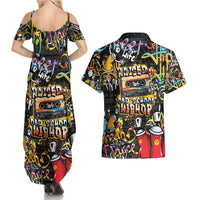 Raised On Hip Hop Couples Matching Summer Maxi Dress and Hawaiian Shirt Graffiti Art Style - Wonder Print Shop