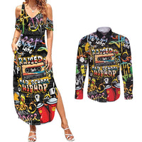 Raised On Hip Hop Couples Matching Summer Maxi Dress and Long Sleeve Button Shirt Graffiti Art Style - Wonder Print Shop