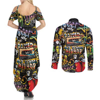 Raised On Hip Hop Couples Matching Summer Maxi Dress and Long Sleeve Button Shirt Graffiti Art Style - Wonder Print Shop