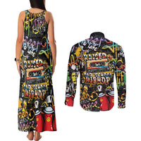 Raised On Hip Hop Couples Matching Tank Maxi Dress and Long Sleeve Button Shirt Graffiti Art Style - Wonder Print Shop