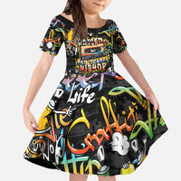 Raised On Hip Hop Family Matching Off The Shoulder Long Sleeve Dress and Hawaiian Shirt Graffiti Art Style - Wonder Print Shop