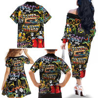 Raised On Hip Hop Family Matching Off The Shoulder Long Sleeve Dress and Hawaiian Shirt Graffiti Art Style - Wonder Print Shop