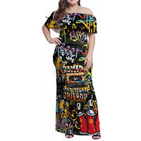 Raised On Hip Hop Family Matching Off Shoulder Maxi Dress and Hawaiian Shirt Graffiti Art Style - Wonder Print Shop
