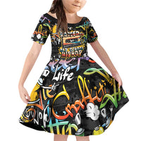 Raised On Hip Hop Family Matching Off Shoulder Short Dress and Hawaiian Shirt Graffiti Art Style - Wonder Print Shop