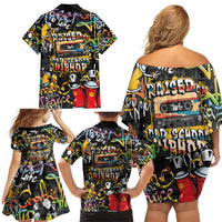 Raised On Hip Hop Family Matching Off Shoulder Short Dress and Hawaiian Shirt Graffiti Art Style - Wonder Print Shop