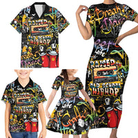Raised On Hip Hop Family Matching Short Sleeve Bodycon Dress and Hawaiian Shirt Graffiti Art Style - Wonder Print Shop