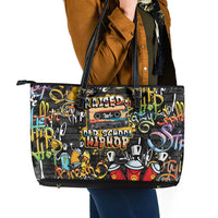 Raised On Hip Hop Leather Tote Bag Graffiti Art Style - Wonder Print Shop