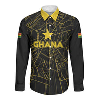 Custom Ghana Football 2026 Long Sleeve Button Shirt Black Stars Never Fall Black Version