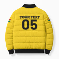 Custom Ghana Football 2026 Bomber Puffer Jacket Black Stars Never Fall Yellow Version