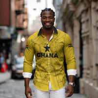 Custom Ghana Football 2026 Long Sleeve Button Shirt Black Stars Never Fall Yellow Version