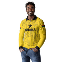 Custom Ghana Football 2026 Long Sleeve Polo Shirt Black Stars Never Fall Yellow Version