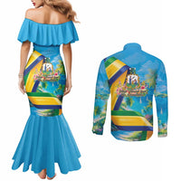 Saint Vincent And The Grenadines Couples Matching Mermaid Dress and Long Sleeve Button Shirt 46 Years Of Independence - Wonder Print Shop
