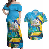 Saint Vincent And The Grenadines Couples Matching Off Shoulder Maxi Dress and Hawaiian Shirt 46 Years Of Independence - Wonder Print Shop