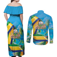 Saint Vincent And The Grenadines Couples Matching Off Shoulder Maxi Dress and Long Sleeve Button Shirt 46 Years Of Independence - Wonder Print Shop
