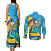 Saint Vincent And The Grenadines Couples Matching Tank Maxi Dress and Long Sleeve Button Shirt 46 Years Of Independence - Wonder Print Shop