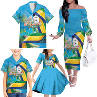 Saint Vincent And The Grenadines Family Matching Off The Shoulder Long Sleeve Dress and Hawaiian Shirt 46 Years Of Independence - Wonder Print Shop
