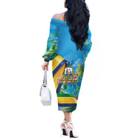 Saint Vincent And The Grenadines Off The Shoulder Long Sleeve Dress 46 Years Of Independence - Wonder Print Shop