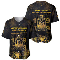 Saint Vincent And The Grenadines 1979 Baseball Jersey Gold Tropical Leaves And Coat Of Arms - Wonder Print Shop