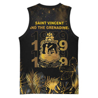 Saint Vincent And The Grenadines 1979 Basketball Jersey Gold Tropical Leaves And Coat Of Arms - Wonder Print Shop