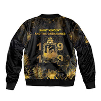 Saint Vincent And The Grenadines 1979 Bomber Jacket Gold Tropical Leaves And Coat Of Arms - Wonder Print Shop