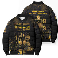 Saint Vincent And The Grenadines 1979 Bomber Puffer Jacket Gold Tropical Leaves And Coat Of Arms - Wonder Print Shop