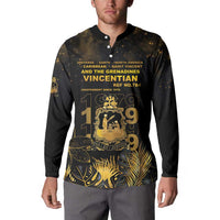 Saint Vincent And The Grenadines 1979 Button Sweatshirt Gold Tropical Leaves And Coat Of Arms - Wonder Print Shop