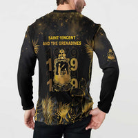 Saint Vincent And The Grenadines 1979 Button Sweatshirt Gold Tropical Leaves And Coat Of Arms - Wonder Print Shop