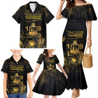 Saint Vincent And The Grenadines 1979 Family Matching Mermaid Dress and Hawaiian Shirt Gold Tropical Leaves And Coat Of Arms - Wonder Print Shop