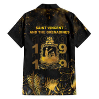 Saint Vincent And The Grenadines 1979 Family Matching Off The Shoulder Long Sleeve Dress and Hawaiian Shirt Gold Tropical Leaves And Coat Of Arms - Wonder Print Shop